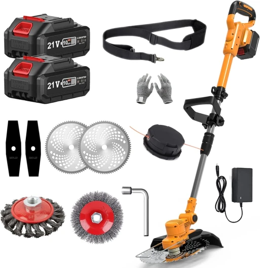 Débroussailleuse à Batterie 21V Coupe Bordure sans Fil avec Batterie,Debroussailleuse Electrique sans Fil avec 2 Batteries 4.0 Ah pour Jardin Élagage (Orange)