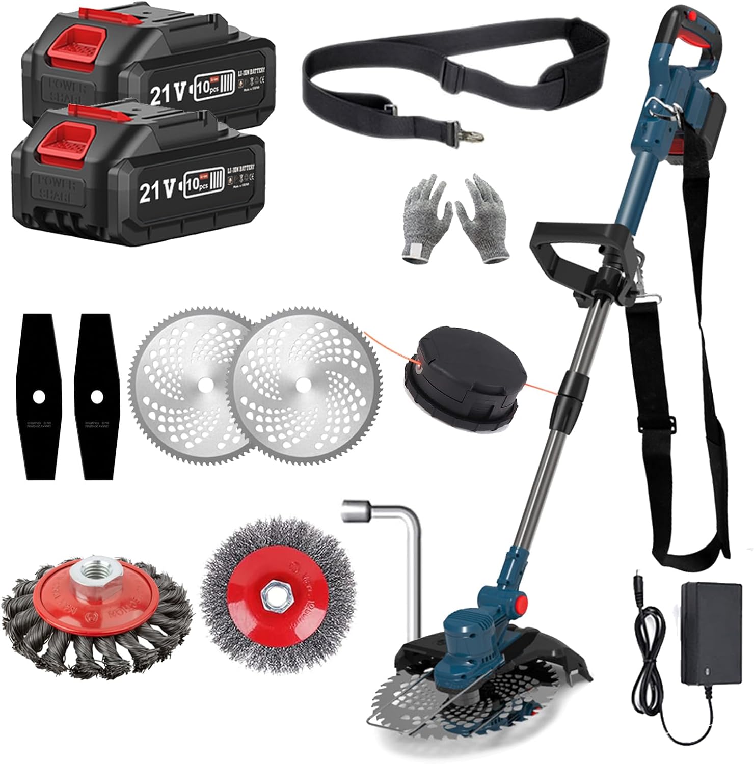 Débroussailleuse à Batterie 21V Coupe Bordure sans Fil avec Batterie,Debroussailleuse Electrique sans Fil avec 2 Batteries 4.0 Ah pour Jardin Élagage (Blau)