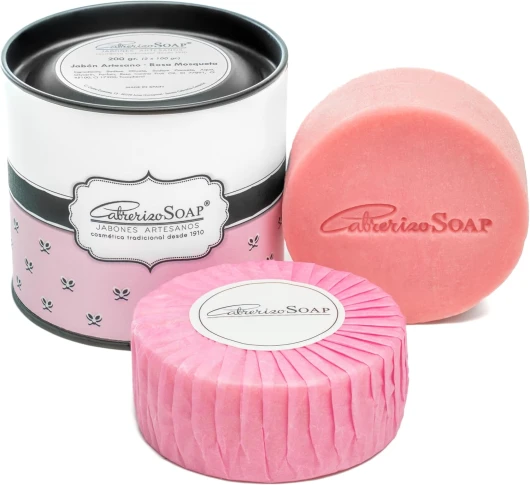 CABRERIZO SOAP Rose Musquée – 2 Savons Artisanaux à l’Huile d’Olive (2 x 100 g) – Savon Naturel Visage, Corps et Mains – Coffret Cadeau Femme