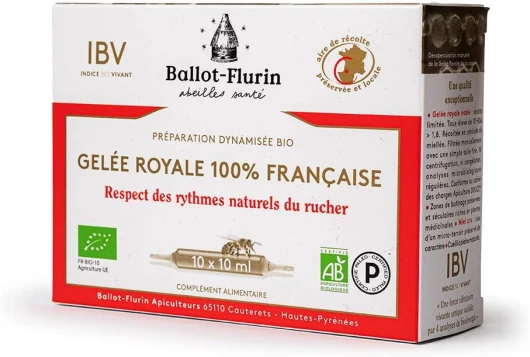 Ballot Flurin - Préparation dynamisée à la Gelée Royale Française Bio - Fabriqué en France - Certifié Paléo - 10 Ampoules