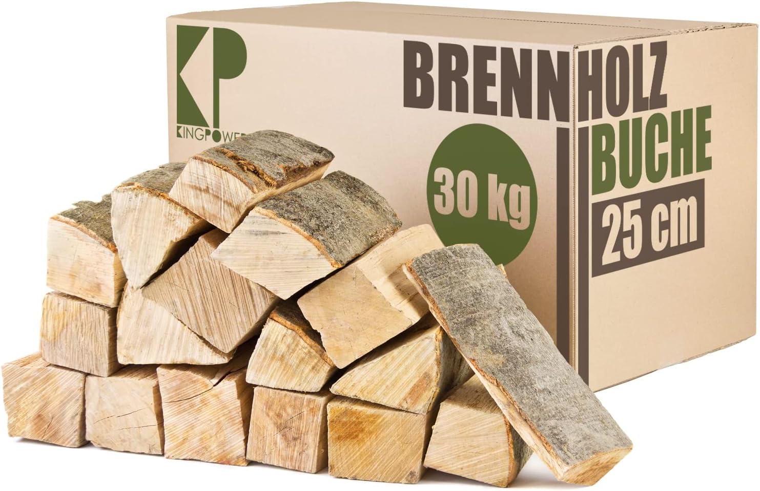 Bois de Chauffage 25cm pour Poêle et Cheminée Brasero Grill Panier à Feu Bûches de Bois de Hêtre 30, 60 ou 90 kg Kingpower, Quantité:30 kg