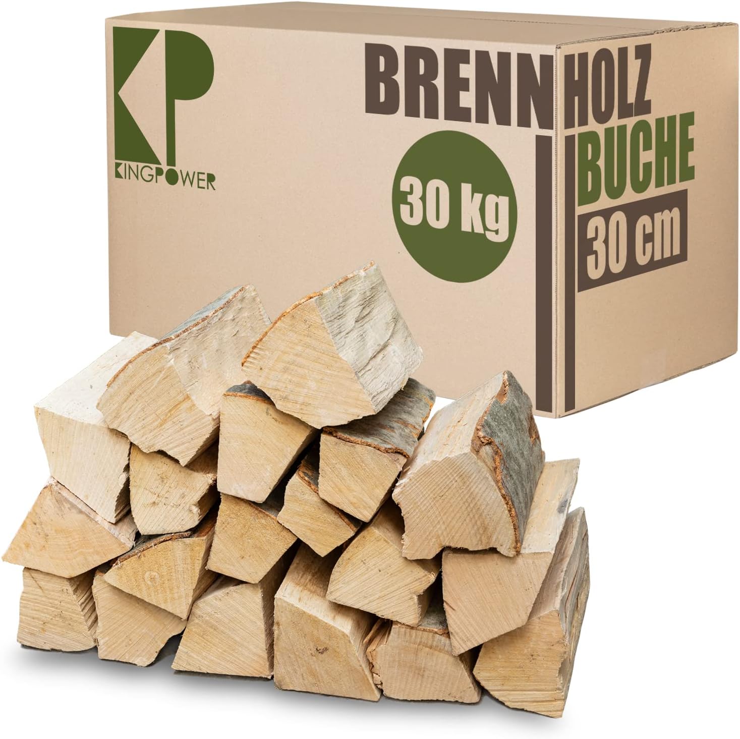 Kingpower Bois de Chauffage 30 kg pour Poêle et Cheminée Brasero Grill Panier à Feu Bûches de Bois de Hêtre 30 cm Flameup, Quantité:30 kg