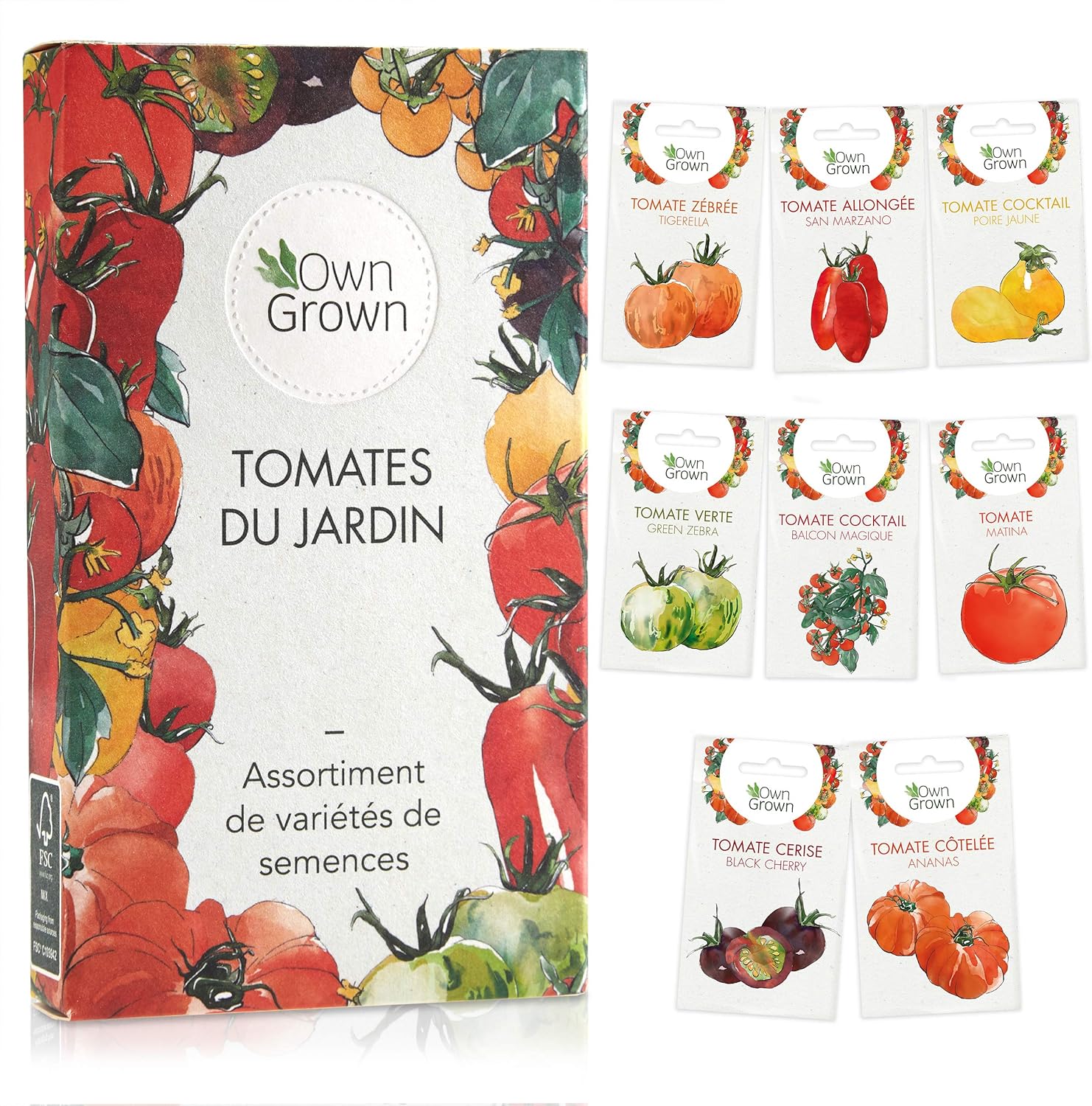 Kit de graines de tomates: lot de 8 variétés de semences de tomate pour le jardin et le potager intérieur - Variétés aromatiques et anciennes à semer - Qualité supérieure de OwnGrown