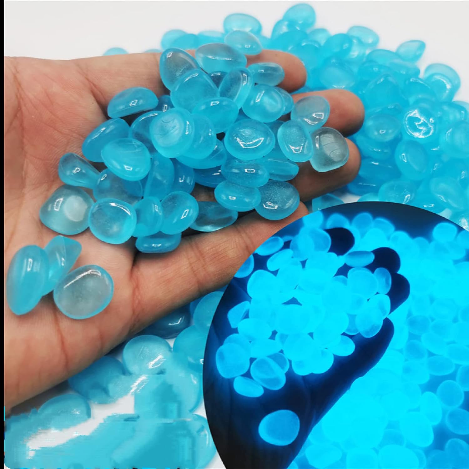 Lot de 600 galets phosphorescents fruités - Décoration de jardin - Galets décoratifs et lumineux, Bleu Lac