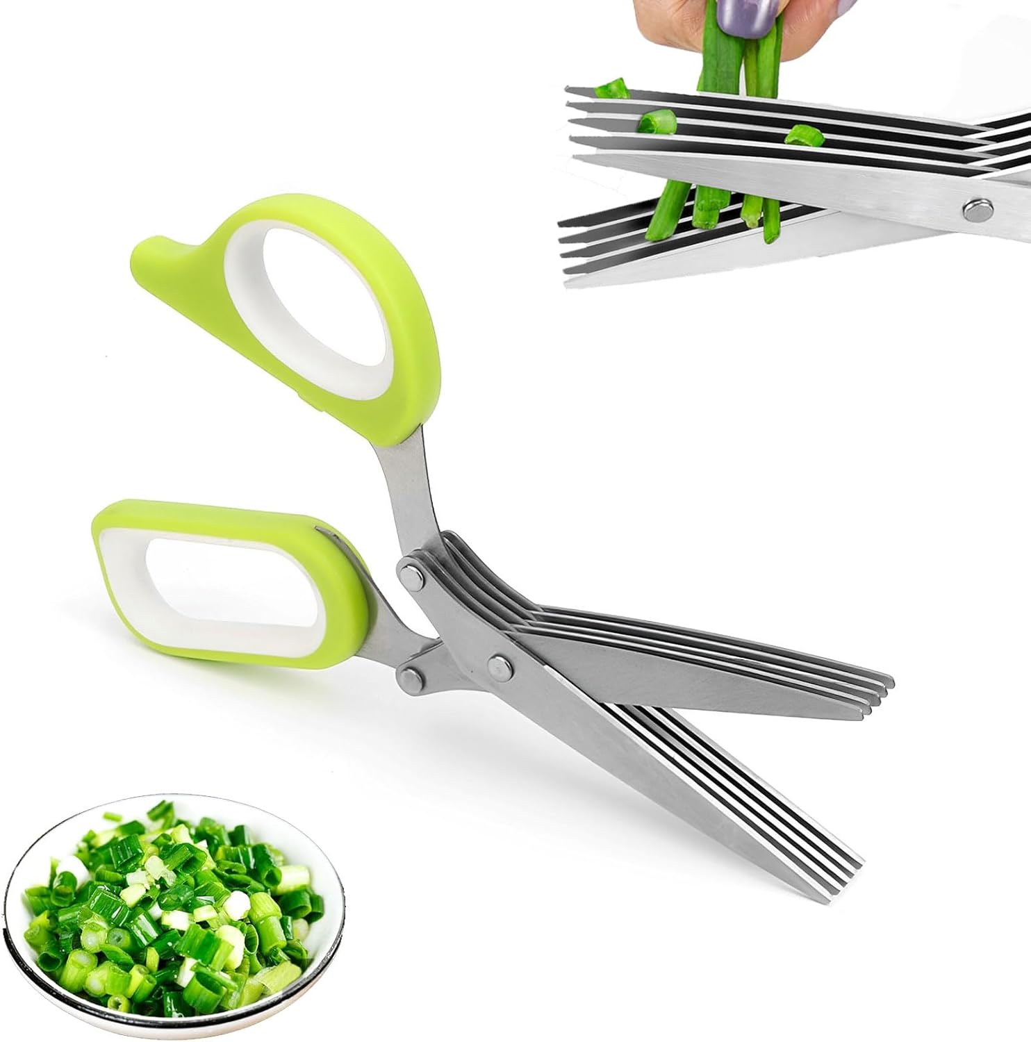 Ciseaux à Herbes,Ciseaux Cuisine,Ciseau De Cuisine à 5 Lames En Acier Inoxydable Avec Couvercle De Sécurité,Ciseaux à épices Ciboulette,Ciseaux Multi-lames,Pour Les Herbes Aromatiques, La Ciboulette