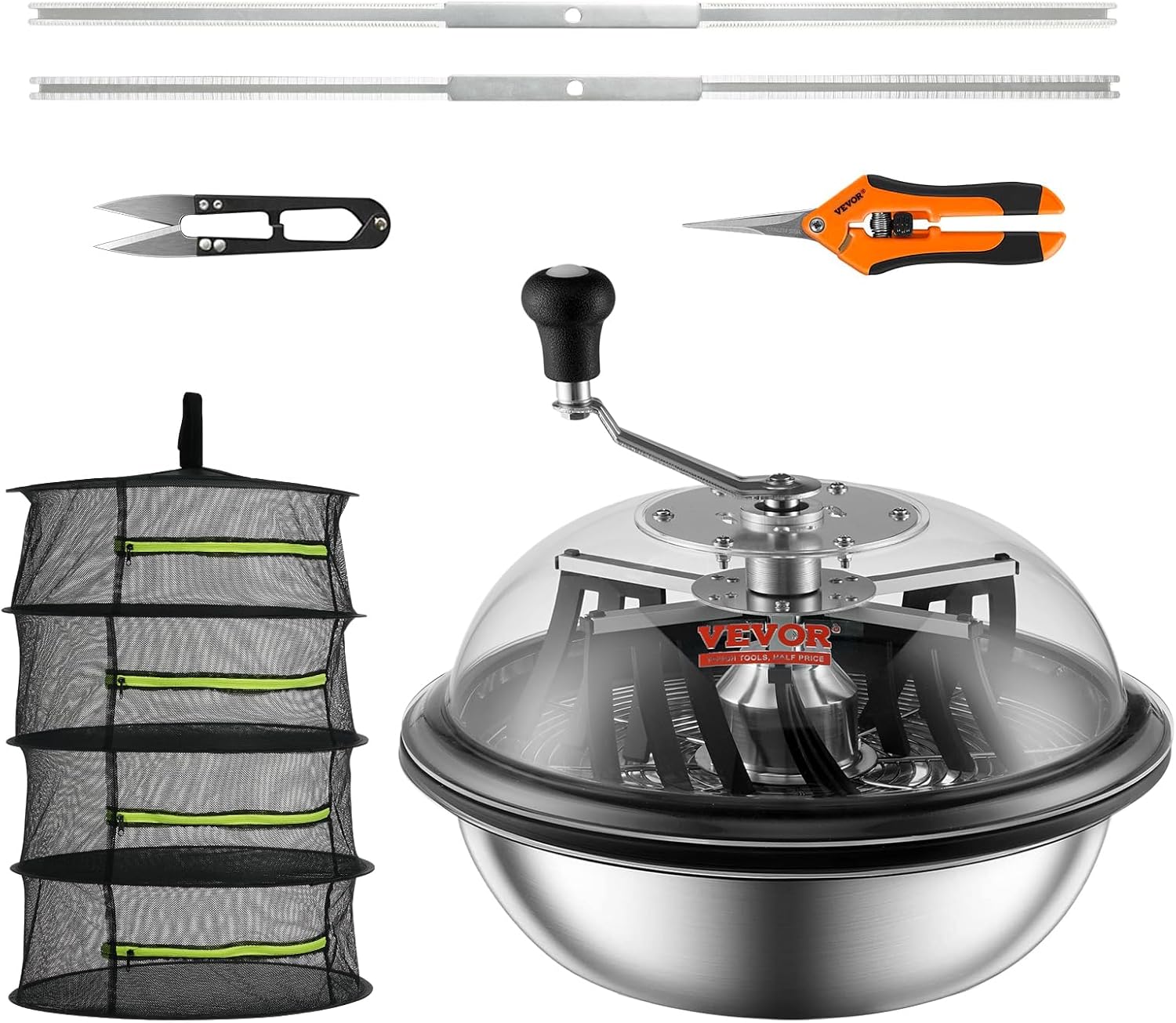 Effeuilleuse Manuelle Bol 41 cm Coupe-feuilles avec Lames en Acier Inoxydable Machine à Effeuiller Coupe en Spirale Visible Support Pliable Coupe Herbe Élagueur Manuel Inclus pour Séchage Herbes 16"