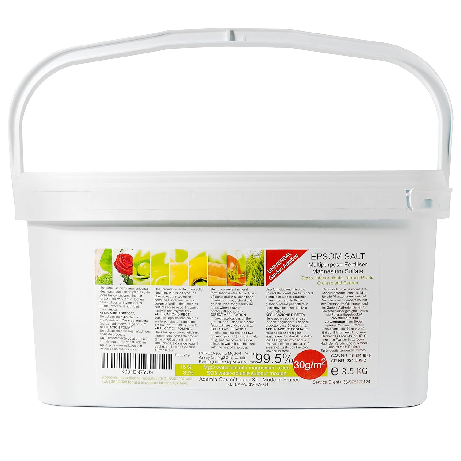 Bleu & marine Bretania - Sel Epsom Engrais de Jardin Universel - Riche en Magnésium - Prévient Carence en Magnésium - Favorise Germination et Photosynthèse - Idéal pour Pelouse, 3.5 kg.