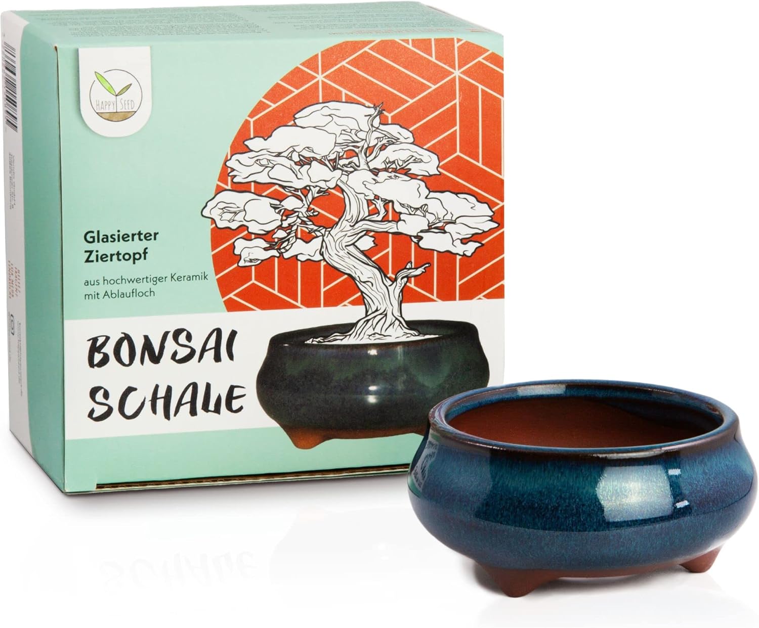 Pot pour bonsai (petit) en céramique en bleu marine - Pot rond pour une présentation parfaite de votre bonsai d'intérieur- 9 x 4,5 x 9 cm Design 1