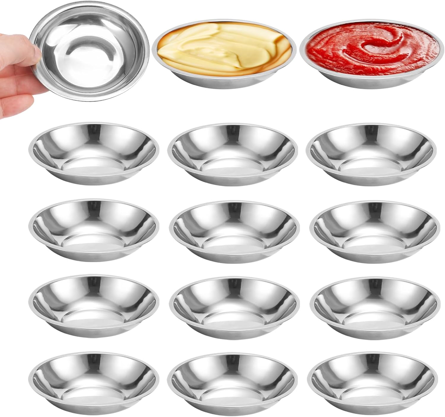12 Pièces Mini Coupelles Rondes en Acier Inoxydable,Petits Bols D'assaisonnement en Acier Inoxydable avec Soucoupes,Mini Soucoupes en Acier Inoxydable,pour Sauces,Snacks,Toutes Sortes D'épices