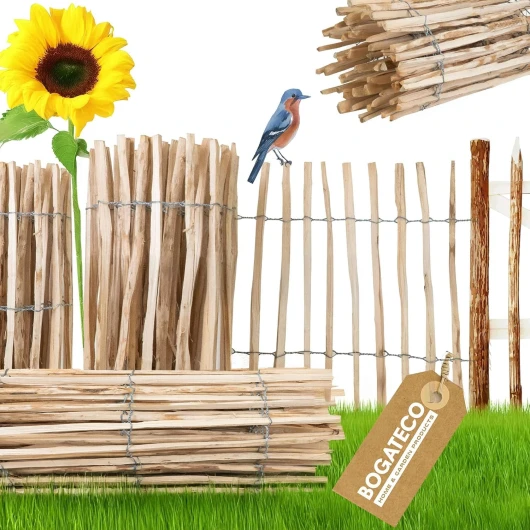 Clôture à Lattis Noisetier Bois - 50 cm de Hauteur et 500 cm de Long - Distance Entre Lattes 4-5 CM - Idéal comme Une Clôture de Jardin - Peut être Utilisé comme de Support pour Les Vignes 50 cm de Hauteur 4 À 5 Cm