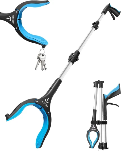 Pince Telescopique Ramasse Objet 91 cm pour Seniors, Outil de Ramassage Pliable avec Mâchoire Antidérapante Rotative à 360°, Pince Ramasse Objet 4" avec Aimant (Bleu Ciel, 1 Pièce) 91cm 1 pièce Bleu Ciel