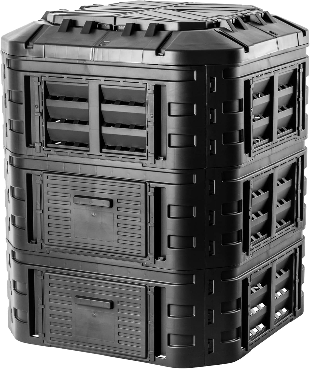 Composteur de Jardin 860L, Grand Bac à Compost pour Une Gestion Écologique et Efficace des Déchets Organiques en Espace Extérieur (Noir)