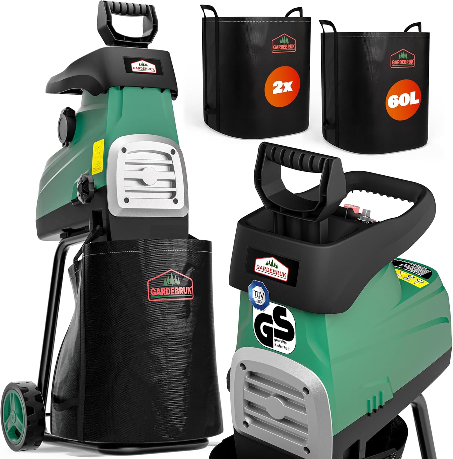 ® Broyeur végétaux et Branches 3100 W Silencieux Branches Max - 44mm 2X bac 60L déchiqueteuse Branches broyeur électrique Jardin