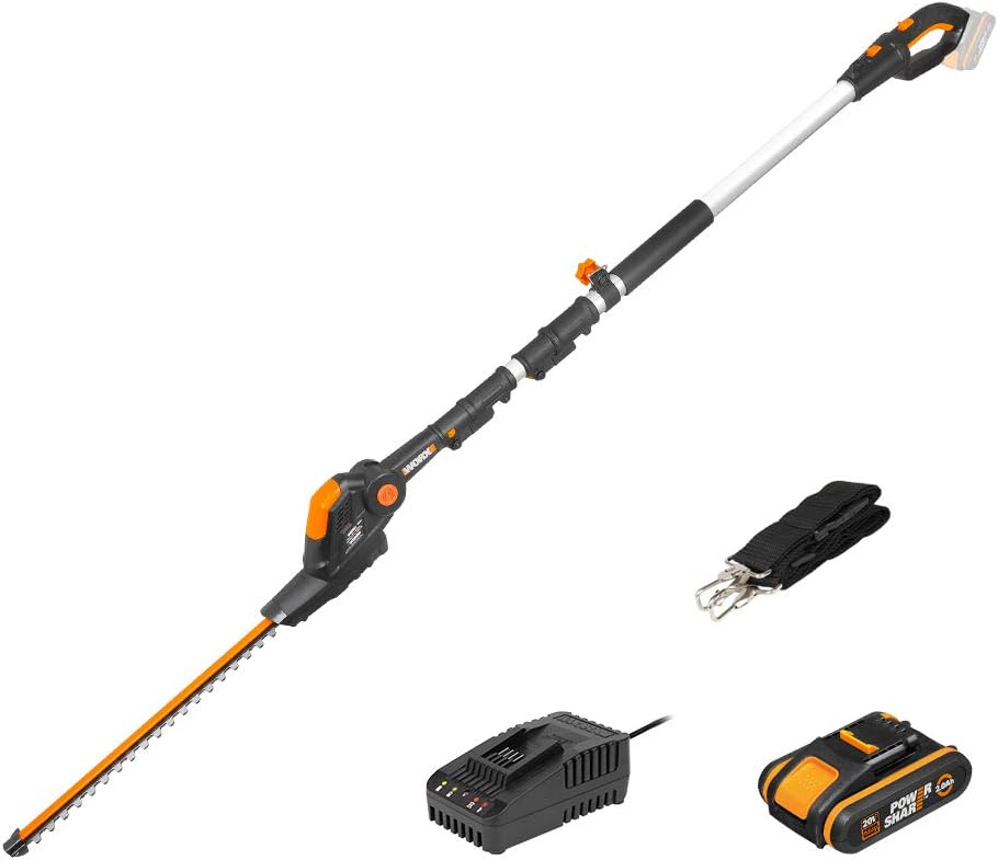 18V (20V Max) Taille Haie Télescopique sans Fil - Lame de 45 cm - ⌀16 mm, PowerShare, Coupe avec Longue Manche 1,8-3,2m Tête de Scie sur Perche - Léger et Ergonomique - WG252E