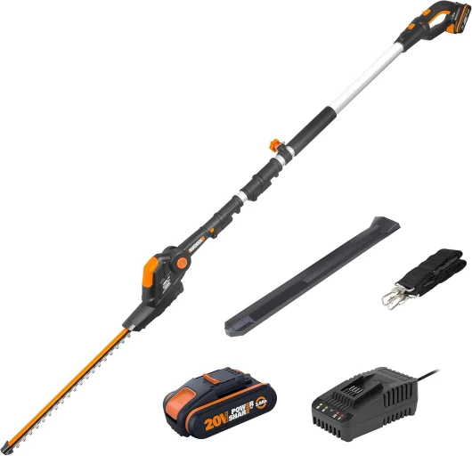 18V (20V Max) Taille Haie Télescopique sans Fil WG252E Taille-haie Lame de 45 cm ⌀16 mm PowerShare Coupe avec Longue Manche 1,8-3,2m Tête de Scie sur Perche WG252E(20V/2.0A, Télescopique 45cm+16mm)