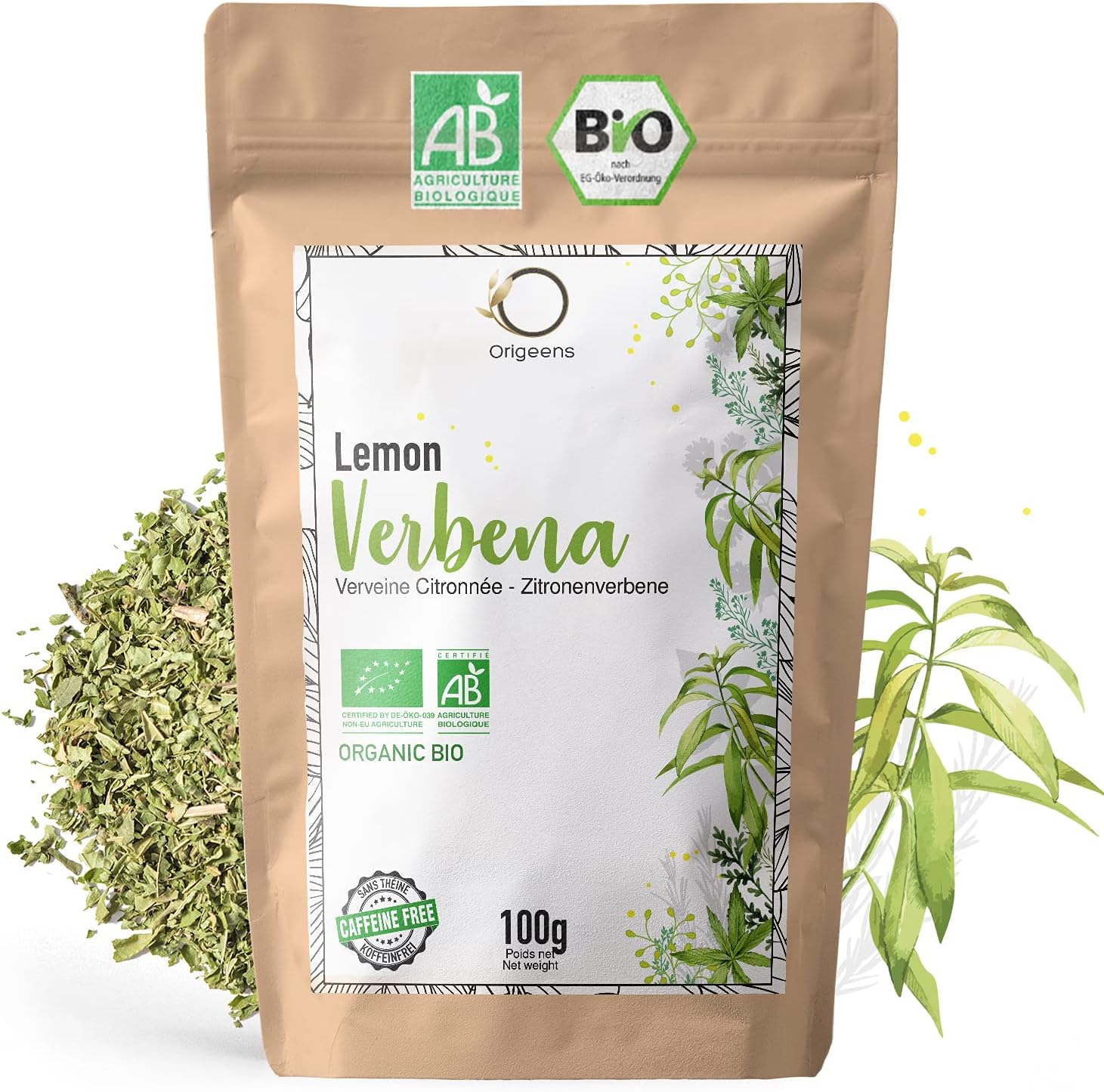 VERVEINE CITRONNEE BIO 100g - FEUILLES SECHEES DE VERVEINE CITRON - The Verveine odorante Bio en vrac sans théine, Tisane sommeil
