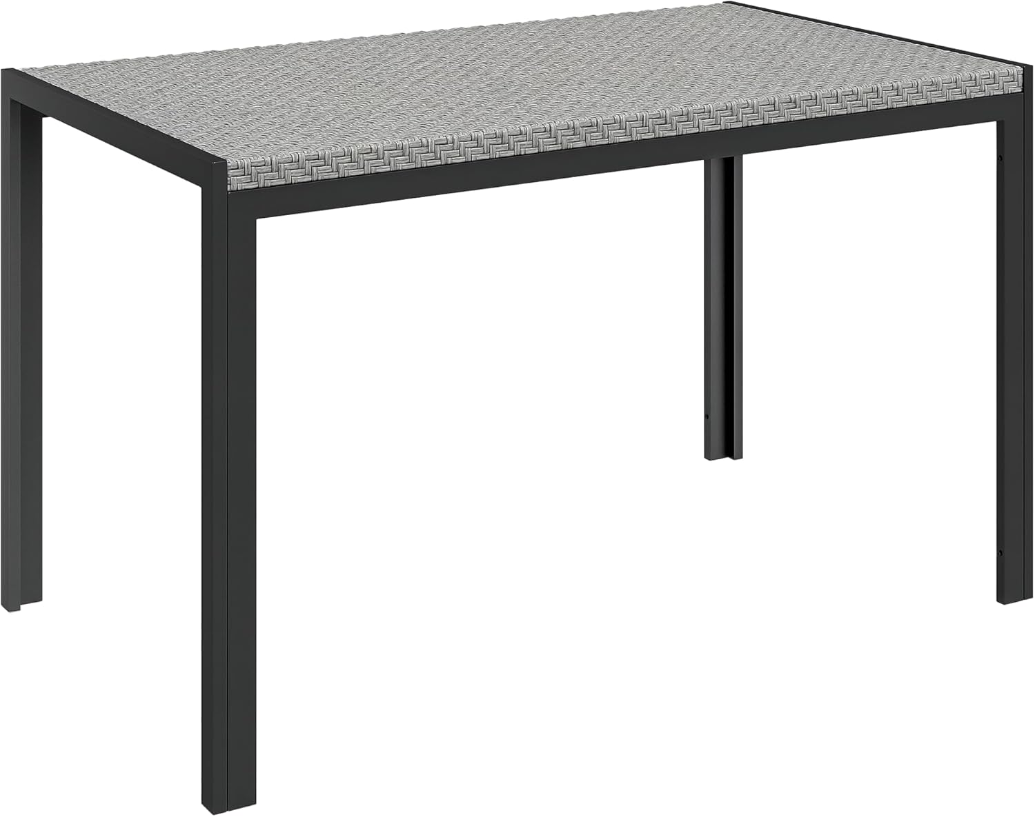 Table de Jardin rectangulaire, Table de Salle à Manger 4 Personnes en métal et Plateau résine tressée PE Effet rotin, dim - 120L x 70l x 72H cm Gris