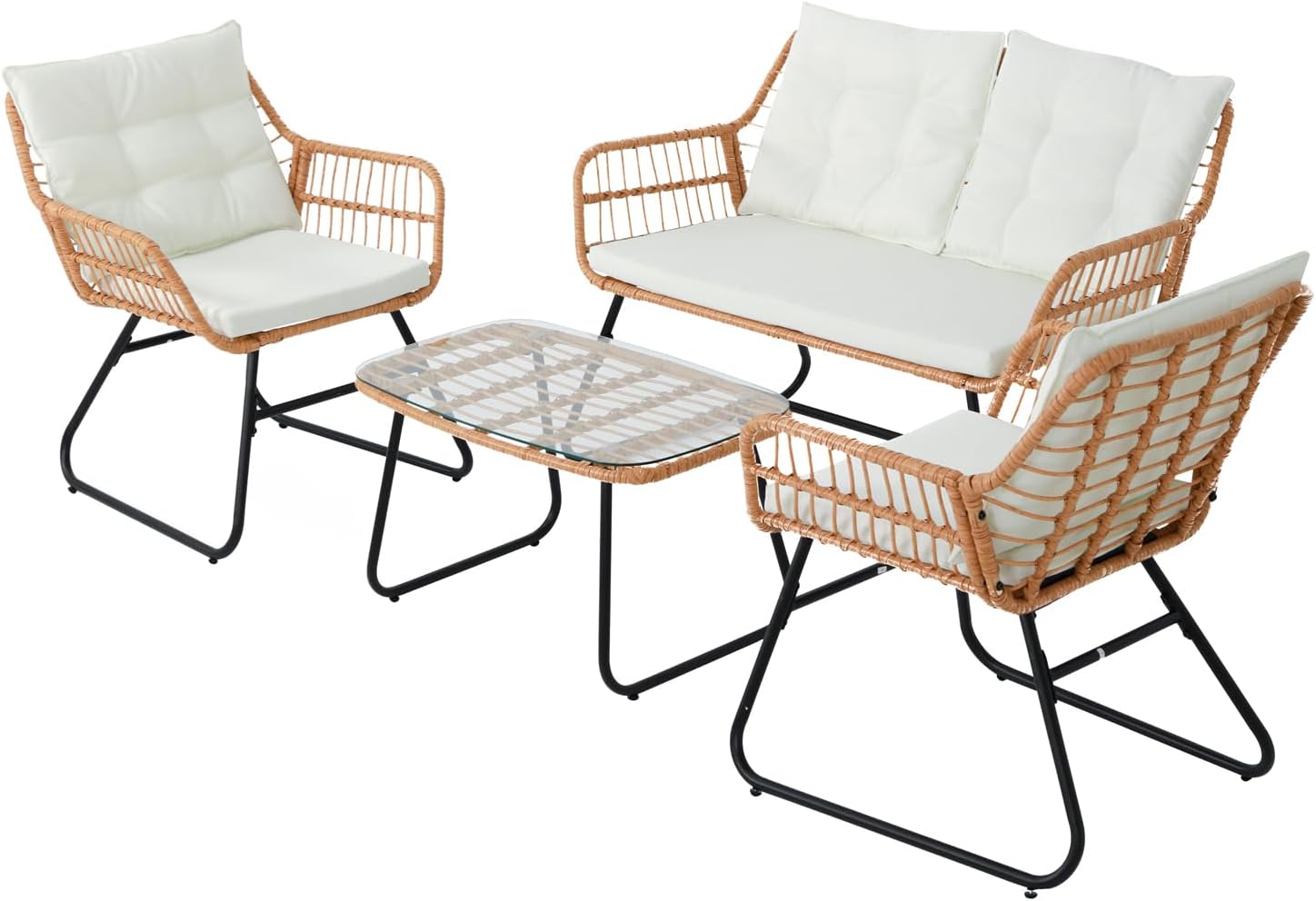 Mobilier de balcon en polyrotin 4 pièces Salon de jardin naturel