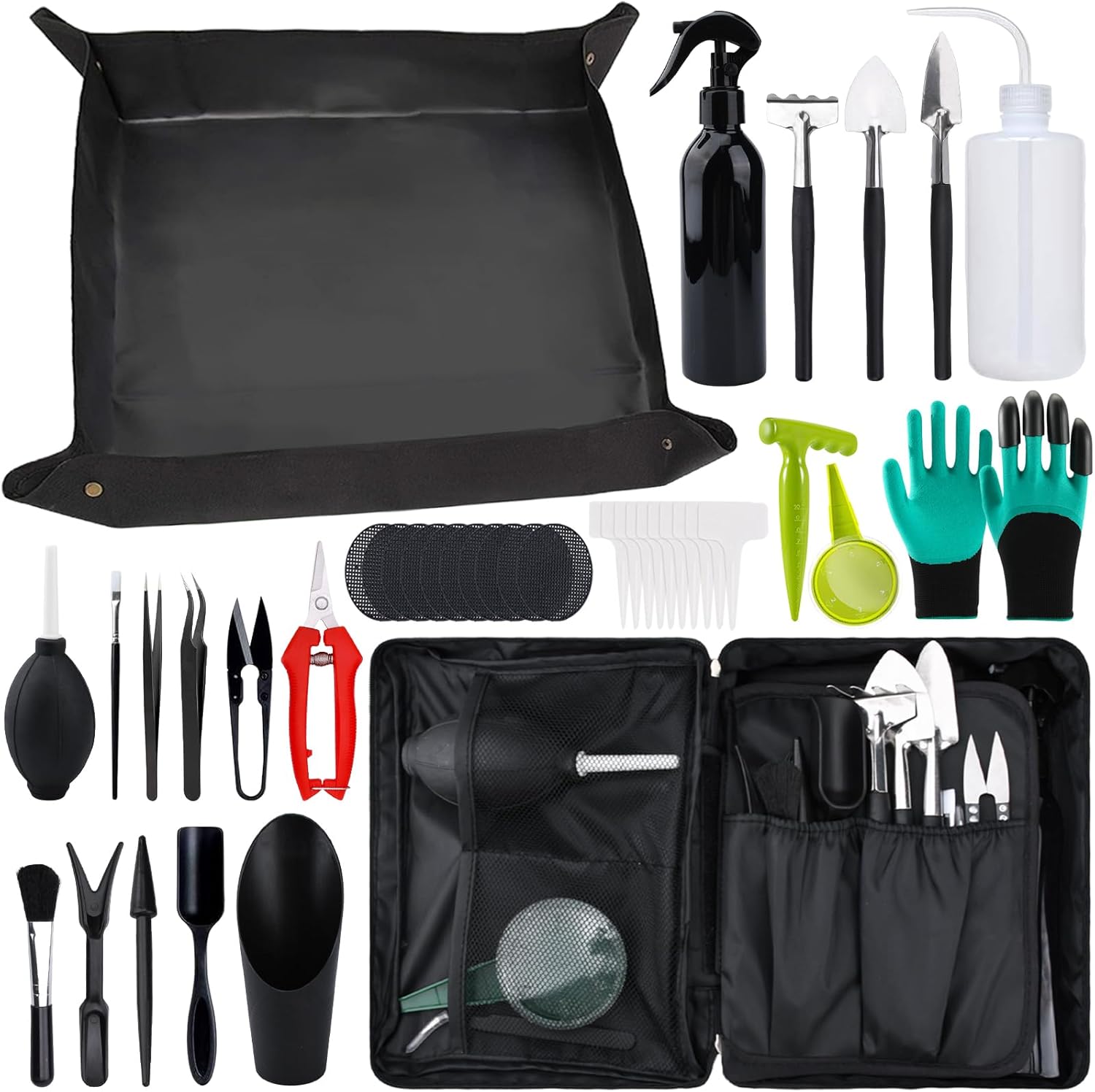 KIMIGO Kit D'outils de Jardin,Tapis de Jardinage Imperméable,Succulentes Imperméable Tapis,Ensemble D'outils de Jardinage,Kit d'outils pour Bonsai,Mini Outils de Jardinage pour Les Plantes d'intérieur