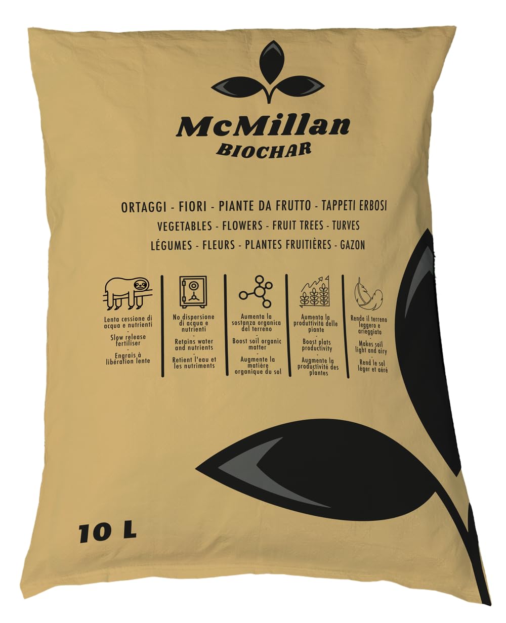 Biochar 10 L - Engrais organique à libération lente, prévient la sécheresse - Pour potagers et plantes en pot - Pour 20 m² de potager ou 100 L de terreau