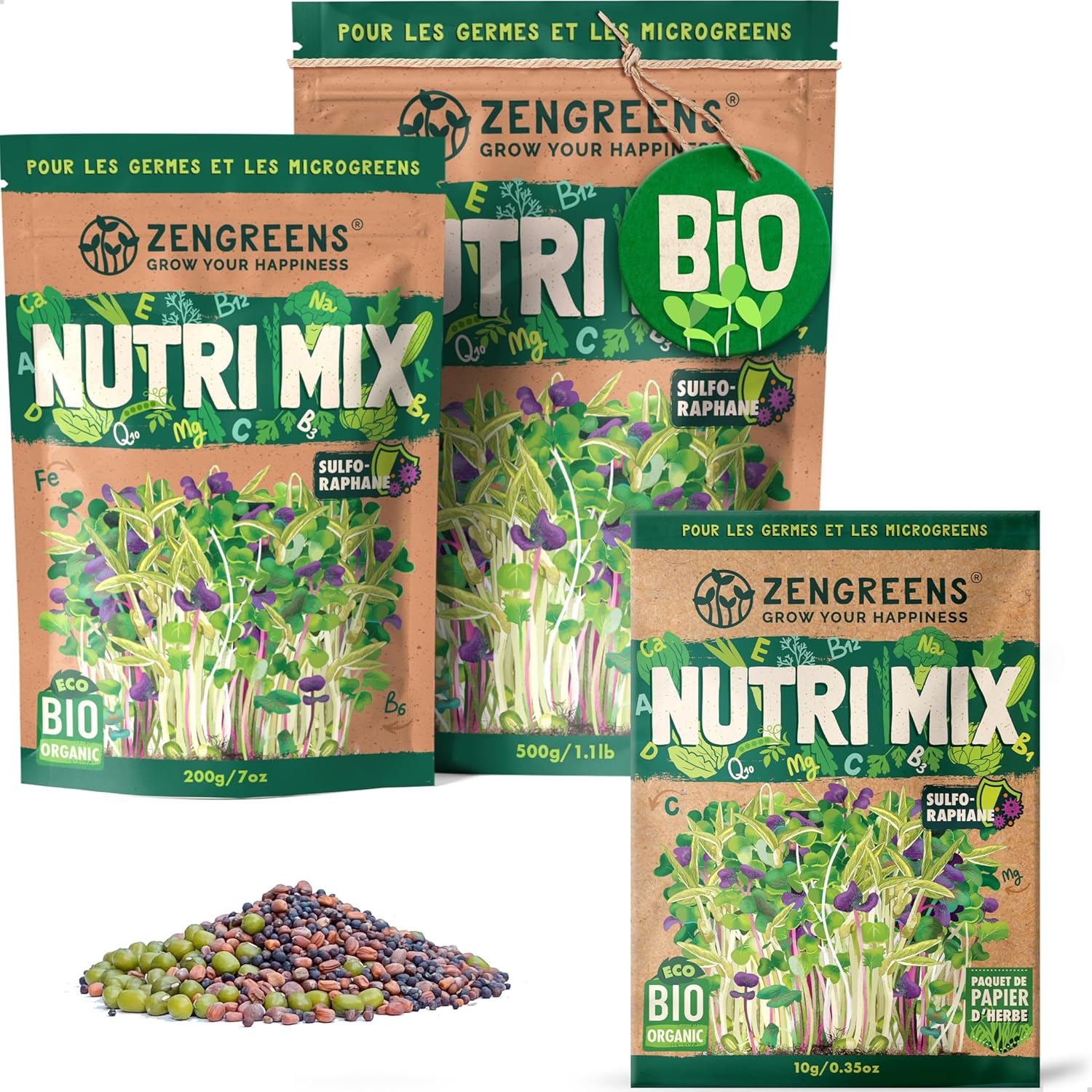 ZenGreens® - Mélange de graines à germer - Choisissez entre 10, 200g et 500g - Mélange de graines à germer - Microgreens - pour pot à germer (Nutri-Mix Bio, 10 g (Lot de 1)) 10 g (Lot de 1) Nutri-Mix Bio