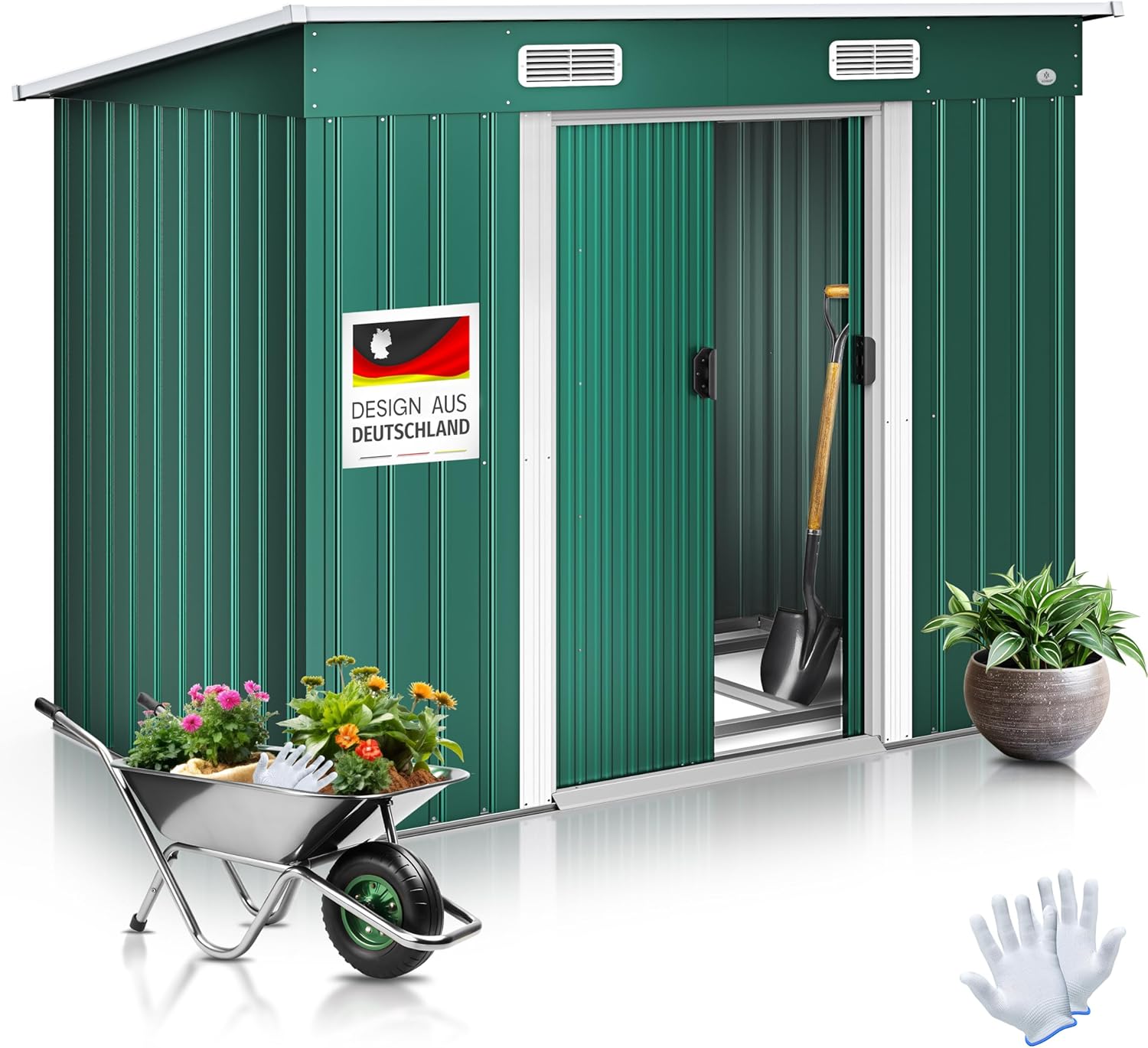 KESSER® - Abri à appareils L en métal 3,4 m³ avec Fondation - 196 x 122 x 180 cm - 2 x Portes coulissantes & fondations - Abri à appareils - Cabinet de Jardin - Toit en Pente - Abri de Jardin-