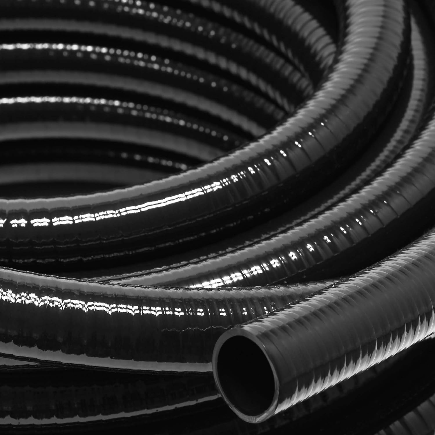 Tuyau d'aspiration noir – 5 m/Ø 32 mm (1 1/4") / 320 g/m – avec Spirale de renforcement – Tube à pression souple en PVC – pour Arrosage Irrigation Jardinage Évacuation Refoulement