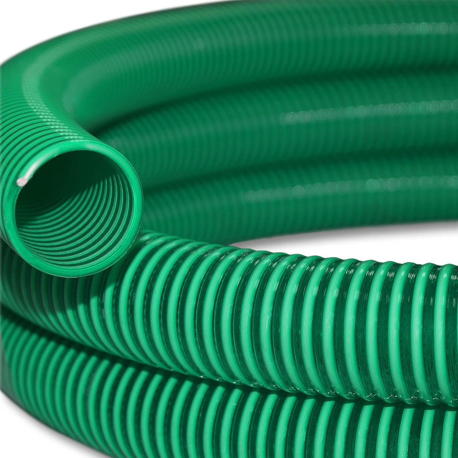 Tuyau d'aspiration vert – 5 m/Ø 50 mm (2") – avec Spirale de renforcement – Tube à pression souple en PVC – pour Arrosage Irrigation Jardinage Évacuation Refoulement 50mm (2") 5 m
