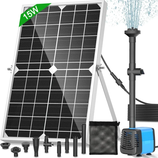 FEOXSHAL 15W Pompe Solaire Fontaine Bassin 720L/H - Kit 4 Jets avec Panneau - Pour Étang, Cascade Jardin - Écologique 15watt