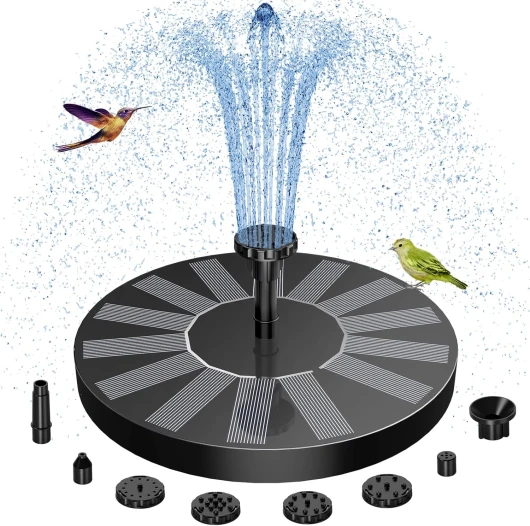 Fontaine Solaire Exterieure de Jardin, Fontaine Exterieure de Jardin avec 6 Buses, Pompe Solaire Bassin Exterieur pour Étang Piscine Patio Décoration 1.5W A-1,5w