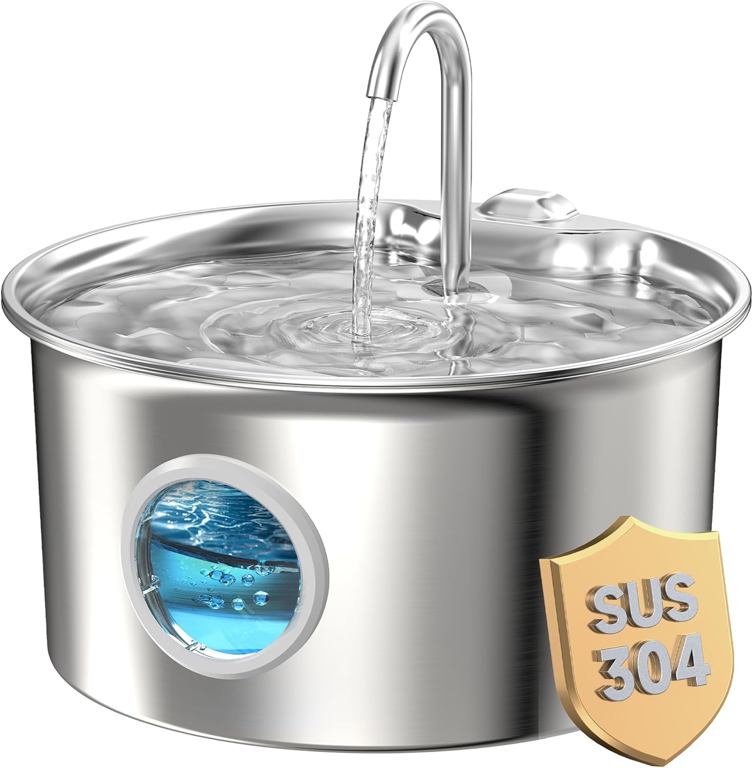 Fontaine a Eau Chat INOX: Fontaine à Eau pour Chat Acier Inoxydable Automatique avec Fenêtre de Niveau d'eau - 2,6L Silencieuse Distributeur d'eau Électrique avec Robinet pour Petits Chiens