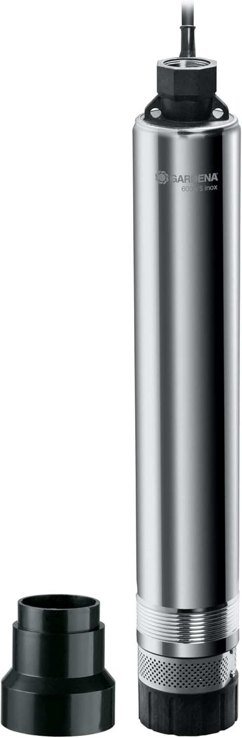 Pompe immergée de forage 6000/5 inox Premium : pompe de puits en inox, débit de 6000 l/h, avec interrupteur de protection thermique intégré (1492-20)