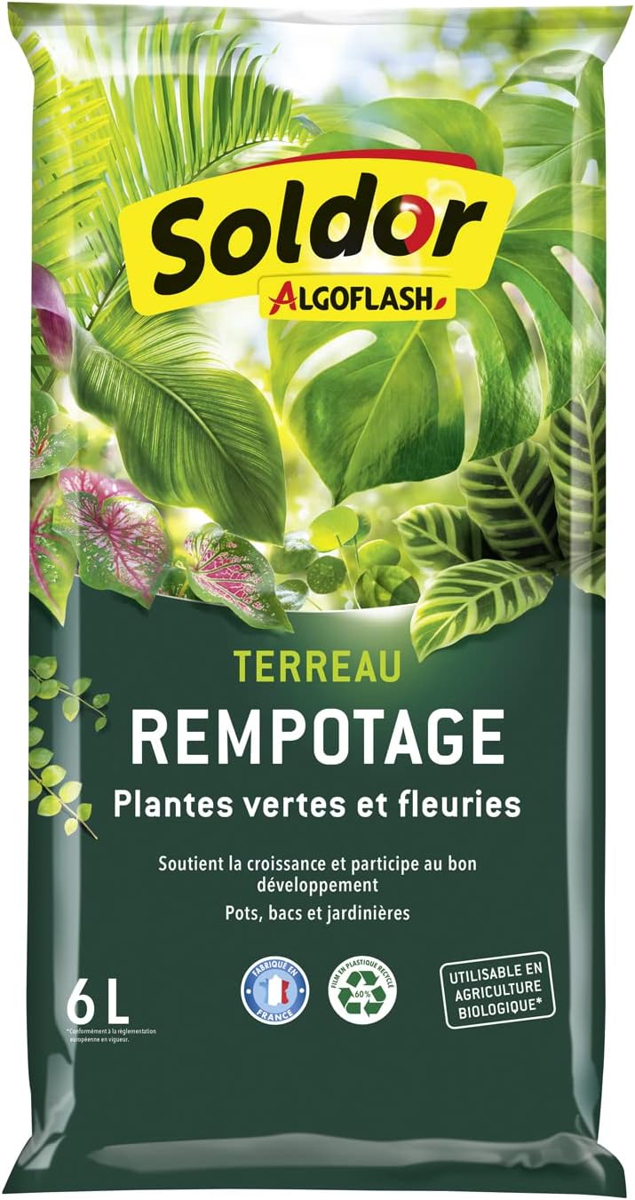 Terreau Rempotage Plantes Vertes et Plantes Fleuries, UAB, Prêt à l'Emploi, Fabriqué en France, 6 L,TREMP6