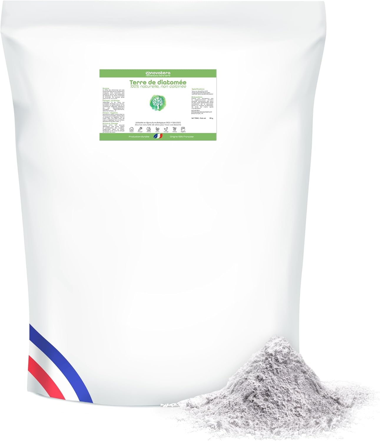 Terre de Diatomée 100% Naturelle & Française - Ultrapure, Non Calcinée, Ecocert - Entretien, Jardin, Animaux, Élevage, Agriculture Biologique - Sac, 25kg