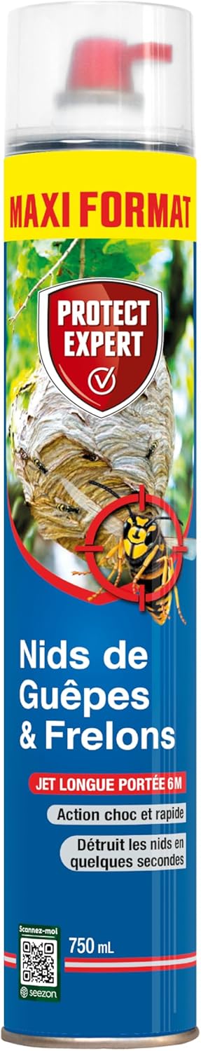 Aérosol Pour Nid De Guêpes Frelons & Frelons Asiatiques - 750 ML - Mousse - Jet Longue Portée Pulvérisation Jusqu’à 6m - Traitement A Distance - Action Choc & Foudroyante GUEP750