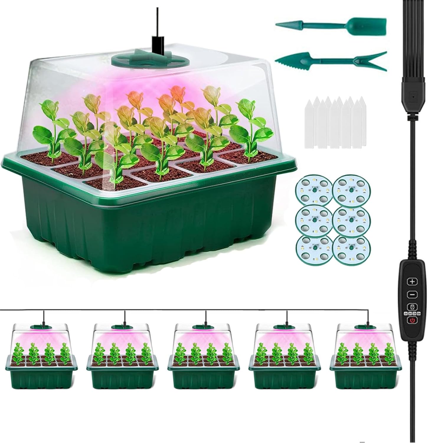 XRR Mini Serre pour Semis avec Lumière de Croissance, 6 Pièces Bac à Semis avec Contrôleur de Minuterie Luminosité Réglable, Plateau de Culture pour Plantes Universel intérieur avec Couvercle Ventilé Grand