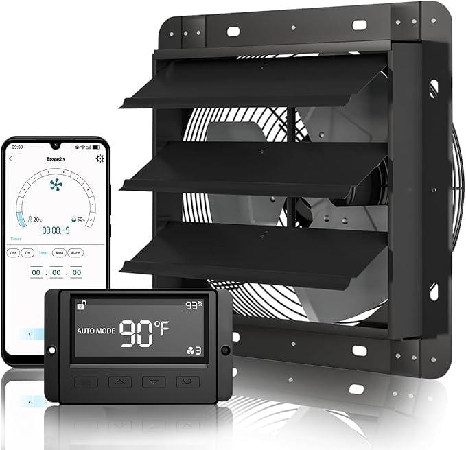 300mm Ventilateur d'extraction à Volets APP WiFi, avec contrôleur de température et d'humidité, Extracteur d'air 1580 m³/h, Moteur EC Triphasé, Pour Serre, Garage,Tentes de Croissance - avec APP Contrôleur Intelligent 300mm