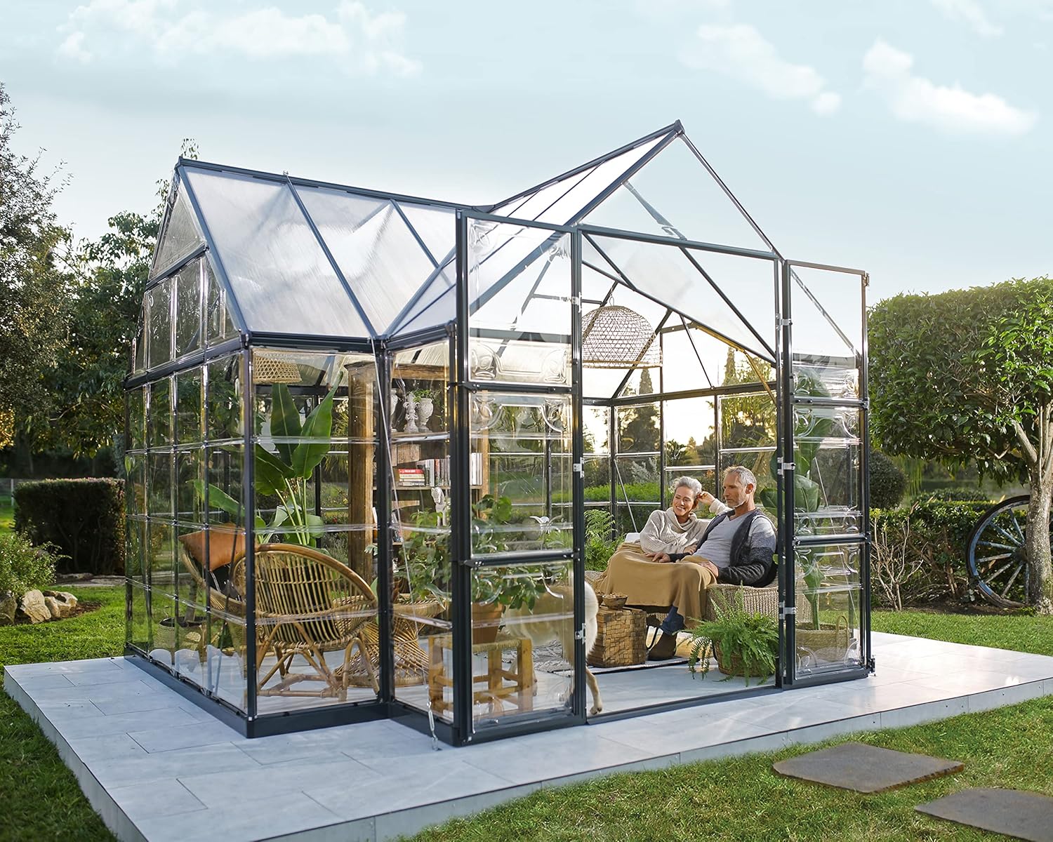 Canopia Victory Orangery™ Serre de Jardin et Pièce de Vie au Design Cathédral - Murs en Polycarbonate Transparent – Cadre en Aluminium et Toit Résistant aux UV - Grise