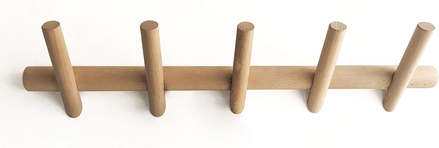 Branch Patère Murale Bois 5 crochets Porte Manteau Design Portemanteau mural Portant à vêtement pour Suspendre Manteaux écharpes, Sacs à Main 50 cm