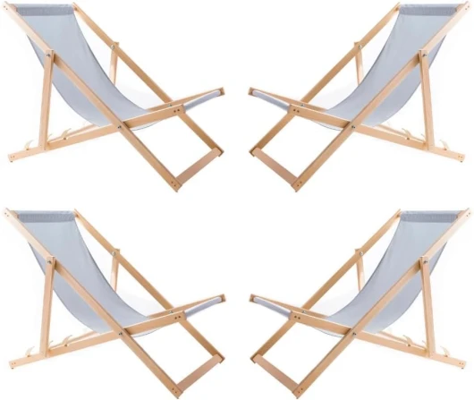 WOODOK Lot de 4 Chaises Longues Pliables en Bois – Transats de Jardin Extérieur en Hêtre, Confort Ergonomique, Réglables 3 Positions, Résistants aux Intempéries, Idéals Terrasse, Plage, Balcon 4 Chaises Longues Frêne Clair