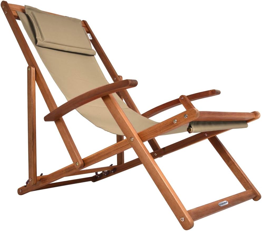 ® Chaise Longue Pliante en Bois Beige Chaise de Plage 3 Positions Chilienne transat Jardin Exterieur