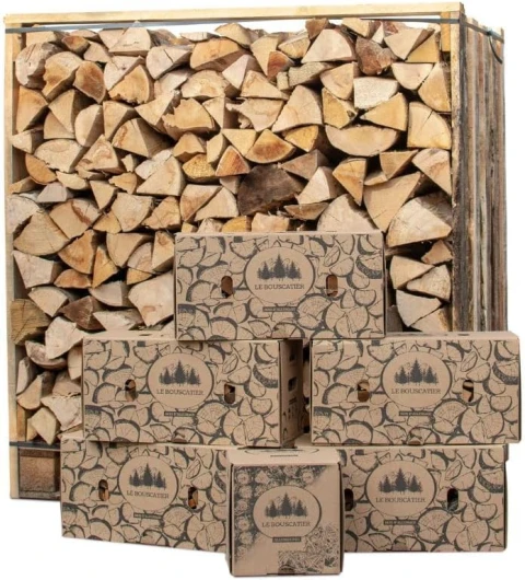 Box 1,5 stères 30cm Bois de Chauffage Sec 30kg Bois d'allumage 2KG Allume-feu Laine et Cire de Bois 100% Naturel pour cheminée poêle cuisinière brasero Barbecue