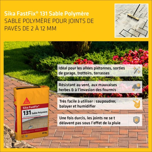 Sable polymère pour remplissage des joints de pavé et dalles - Sika FastFix 131 Ton sable - Tous types de pavés - Application facile - Ne tâche pas et ne décolore pas les pavés - 20kg Unique