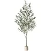 Olivier Artificiel 180cm en Pot Blanc, Arbre Artificielle Interieur Exterieur, Plantes Artificielles Interieur Fausse Plante Verte Décoration pour Maison Chambre Salon Balcon Cour Jardin