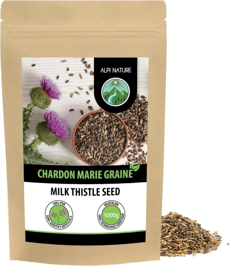 Chardon Marie Graine Entières 1kg, Graines pour la Préparation de Chardon Marie Tisane 1 kg (Lot de 1)