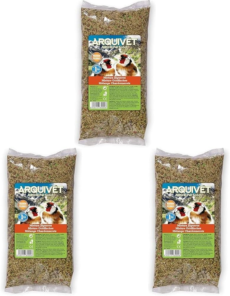 ARQUIVET Mélange chardonnerets - 1kg - Alimentation Naturelle des Oiseaux - Fabriquée avec des graines sélectionnées de Haute qualité (Lot de 3) 1 kg (Lot de 3)
