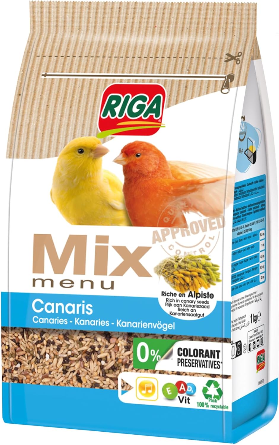 Menu Mix pour Canaris - Mix Vitaminé - Nourriture pour Oiseaux - Graines Et Céréales - Riche en Alpiste, Protéines Et Amidon - sans Colorant, Ni Conservateurs - Sain Et Équilibré - 1 kg