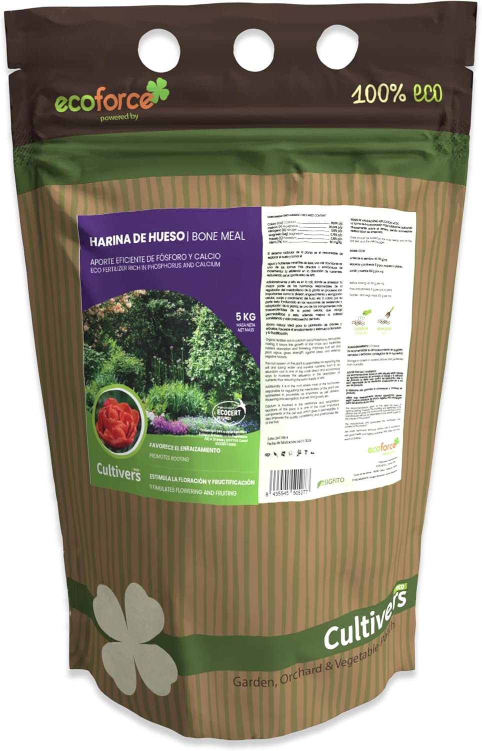 Farine d'os 5 kg - Engrais Organique pour Plantes - Fournit du phosphore et du Calcium aux Cultures - Engrais 100% Naturel améliore la qualité.