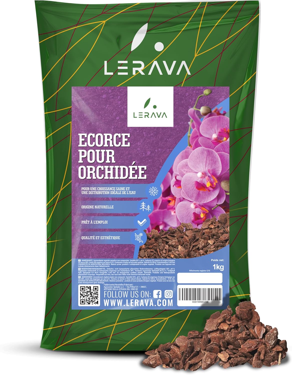 ® ecorce pour orchidée [Made in Italy] - 1L - pour Une Croissance Saine, écorce de pin et granulés d'argile pour Une répartition idéale de l'eau et des nutriments - 100% Made in Italy 1 litre