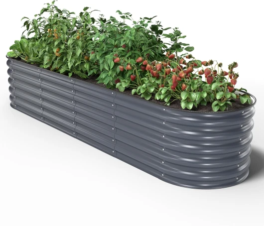 Potager Surélevé en Métal 240x60x43 cm - Bac Potager Extérieur Modulaire 9-en-1 - Jardinière Surélevée en Acier Premium, Inoxydable - Durée de Vie Minimum 20 Ans, Anthracite Anthracite 43 cm de haut